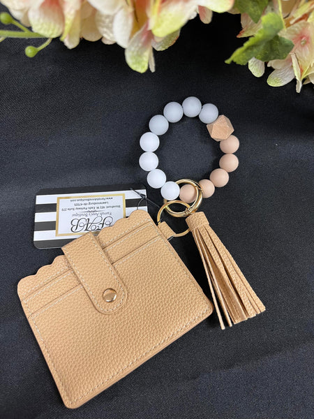 Beaded  Card Holder Wristlet-Beige