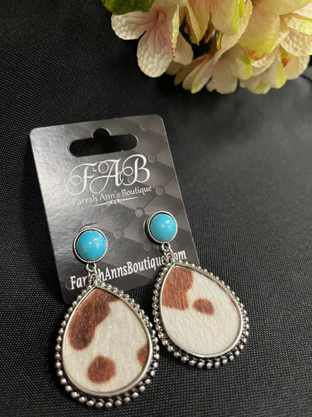 Turquoise & Cow Print Dangles