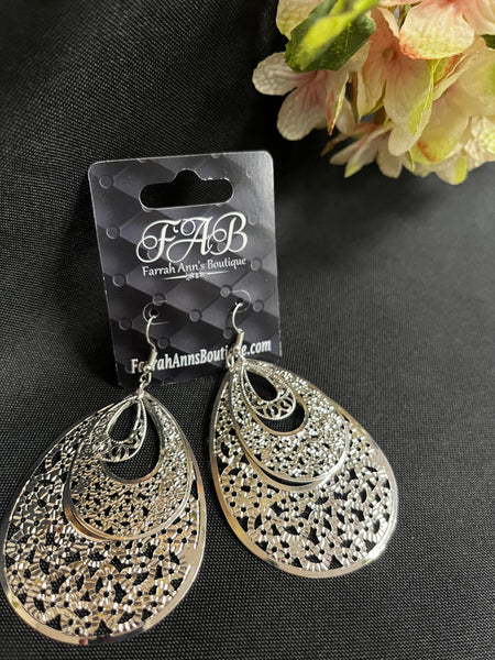 Silver Tone Layered Tear Drops