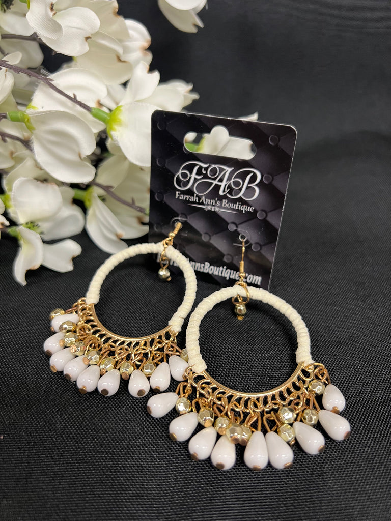 Beaded White & Gold Earrings