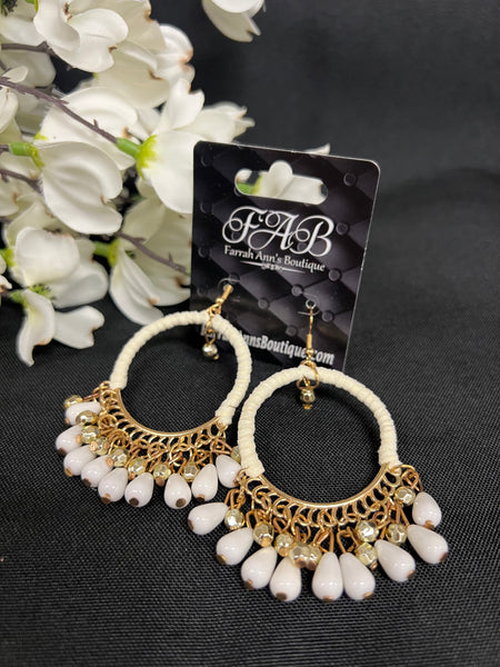 Beaded White & Gold Earrings