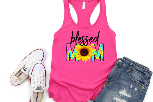Blessed Mom-Pink Racer Back Tank