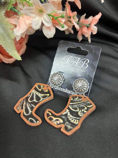 Wooden Boot Earrings
