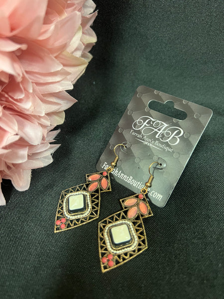 Pink/Cream Teardrop Earrings