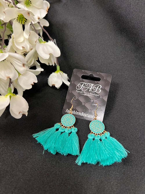 Teal Tassel Earrings