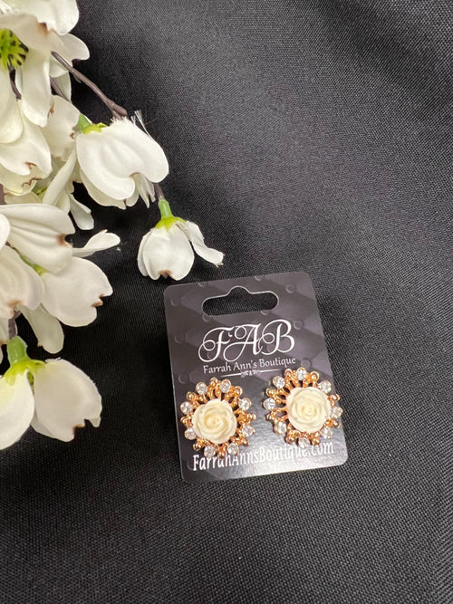 White Rose Stud Earrings