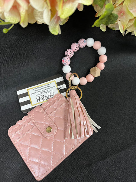 Pink Quilted Beaded Card Holder Wristlet – Farrah Ann's Boutique