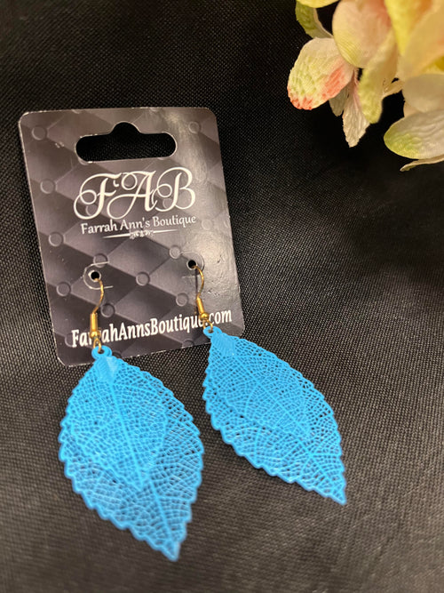 Blue Layered Leaf Earrings