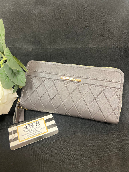 Grey Quilted Wallet- Two Zippers