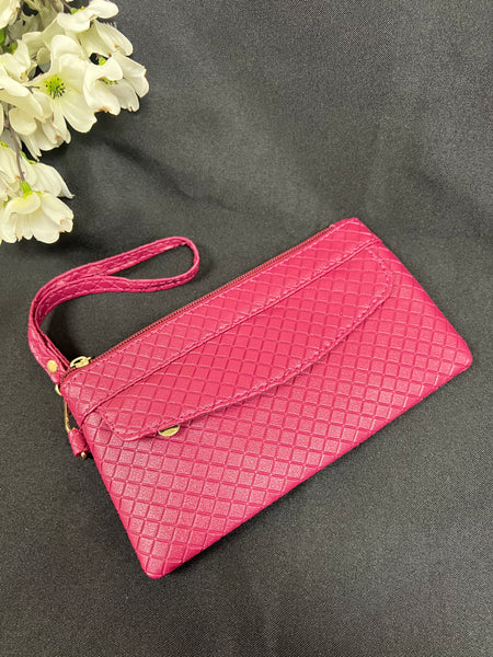 Pink Quilted Beaded Card Holder Wristlet