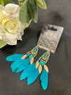 Feather Dangle Earrings - Blue