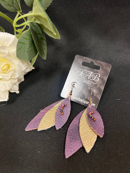 Layered Leather Earrings- Purple