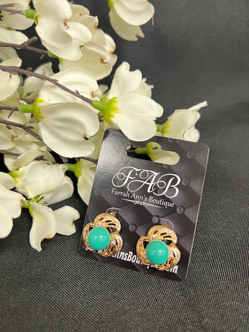 Turq. & Gold Stud Earrings