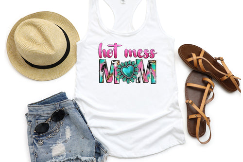 Hot Mess Mom White Tank Top