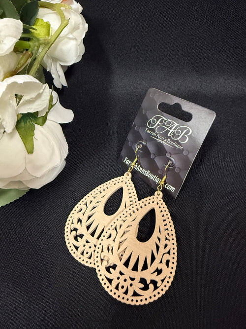 Wooden Earrings-Beige