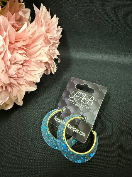 Blue Glitter Hoops