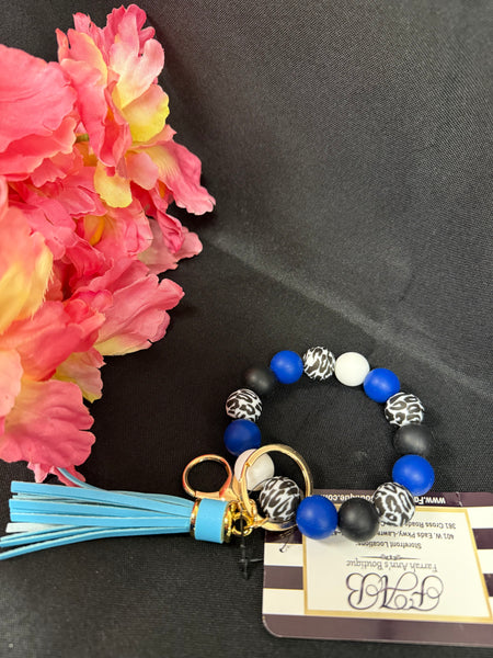 Blue Beaded Keyring