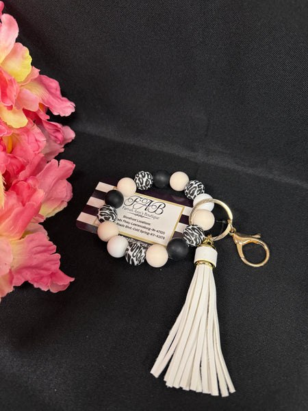 White Beaded Keyring