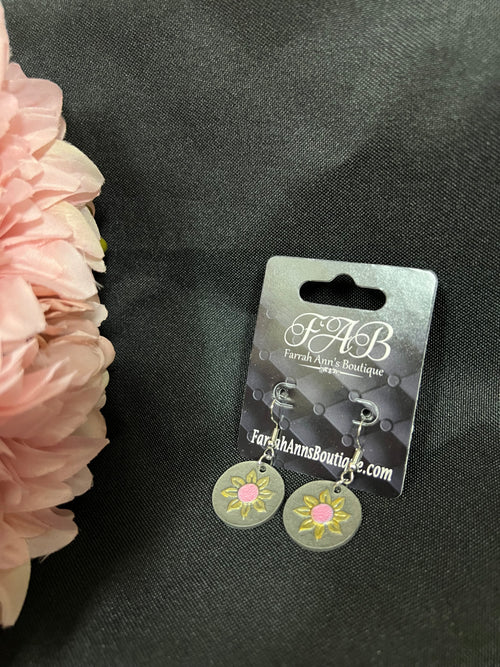 Engraved Sunflower Dangle Earrings