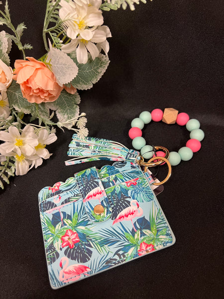 Flamingo Beaded Wristlet