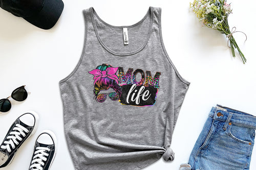 Mom Life Tank Top-Gray