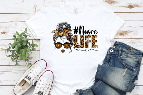 Nurse Life Leopard-White T Shirt