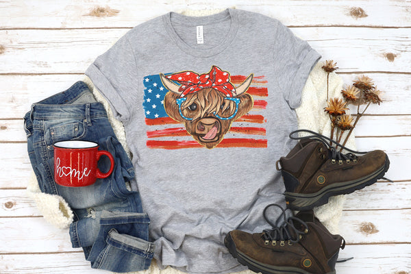 Patriotic Cow-Heather Gray T Shirt
