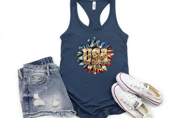 USA Flower Navy Tank Top