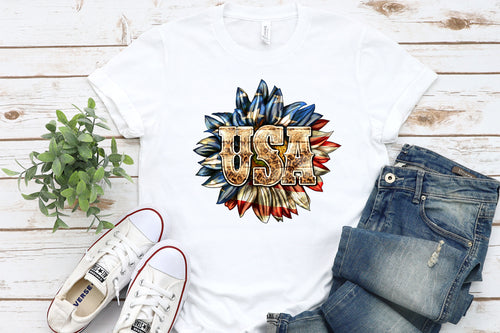 USA Flower White T Shirt