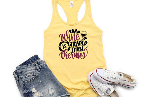 Wine is Cheaper Thank Therapy-Yellow Tank